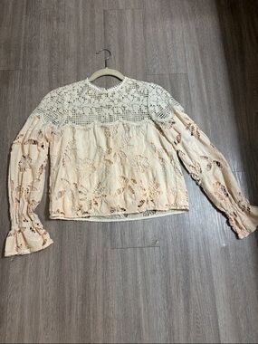 SAYLOR Cream Crochet Lace Long-Sleeve Blouse